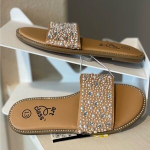 Kids' Heather Embellished Slide Sandals - Art Class Tan Size 13 NEW